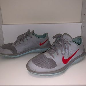 Blue gray and red Nike athleisure/running shoe!!